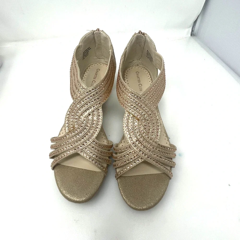 Charter Club Ginifur Rhinestone Wedge Sandals in Rose Gold Size 9.5 M New - Picture 4 of 11
